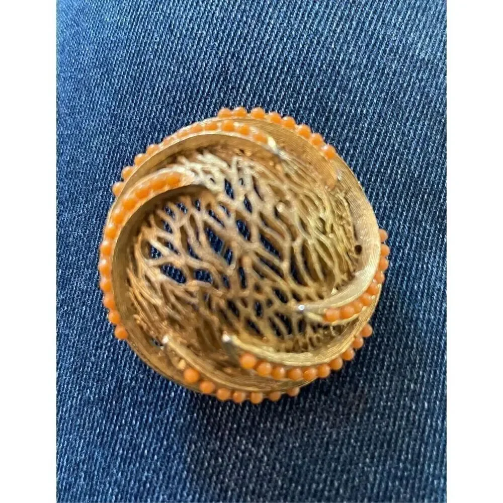 Vintage BSK Abstract Web Broach estate gold unique scarf pin 80's